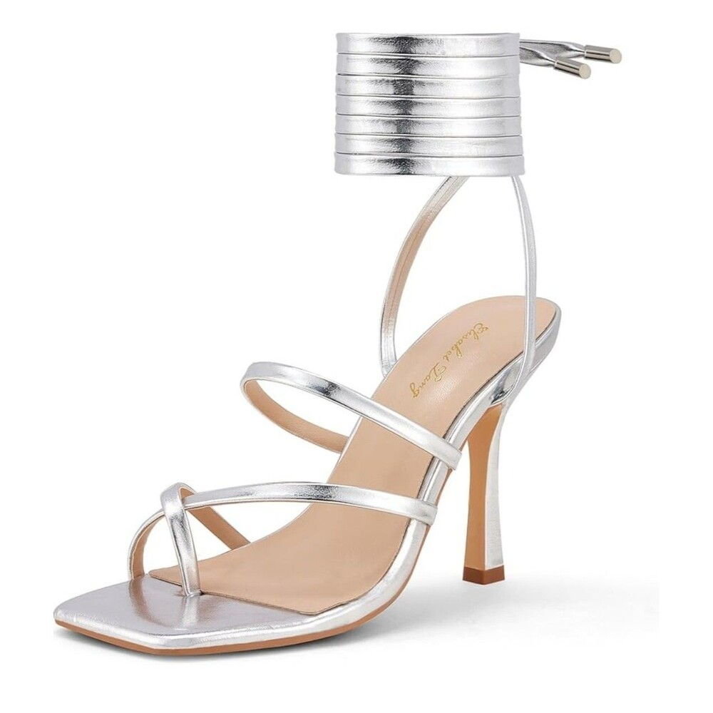 Elisabet Tang Women Sexy Strappy Heeled Sandals,4 inch/10cm Lace Up US 8